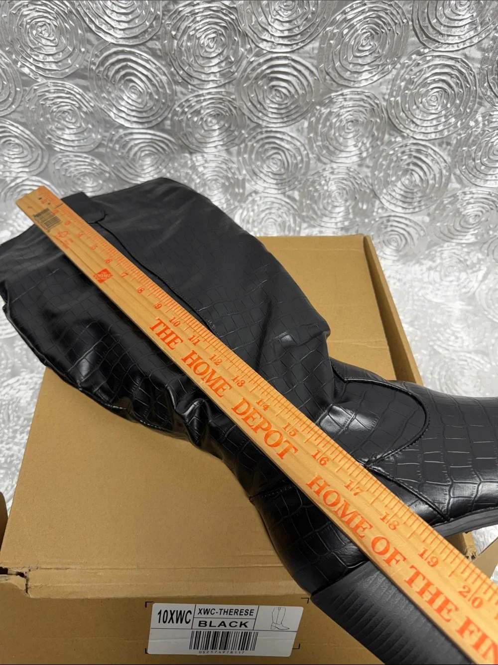 Tru Comfort Black Croc-Embossed Over-the-Knee Pointed Boot